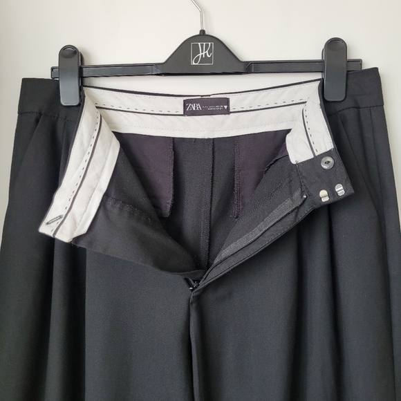Zara Wide Leg High Waist Trousers In Black Size Large - Picture 8 of 13